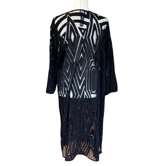 Chico's Black Long Sheer Cardigan Kimono Duster Topper Cover Up XL (Chico's 3) - Picture 2 of 13